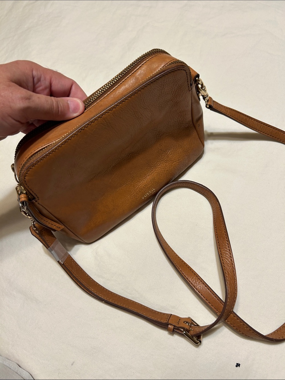 Fossil Tan Leather Crossbody Bag